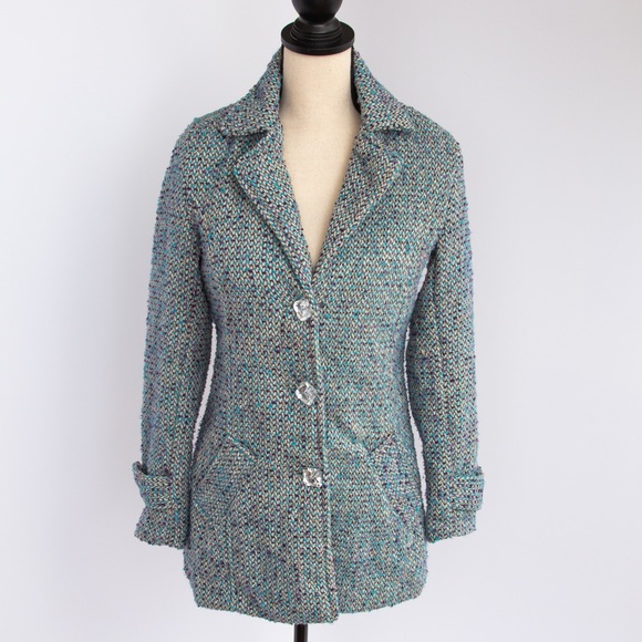 Wet Seal tweed structured fit jacket with large clear rhinestone buttons size S - Picture 1 of 12